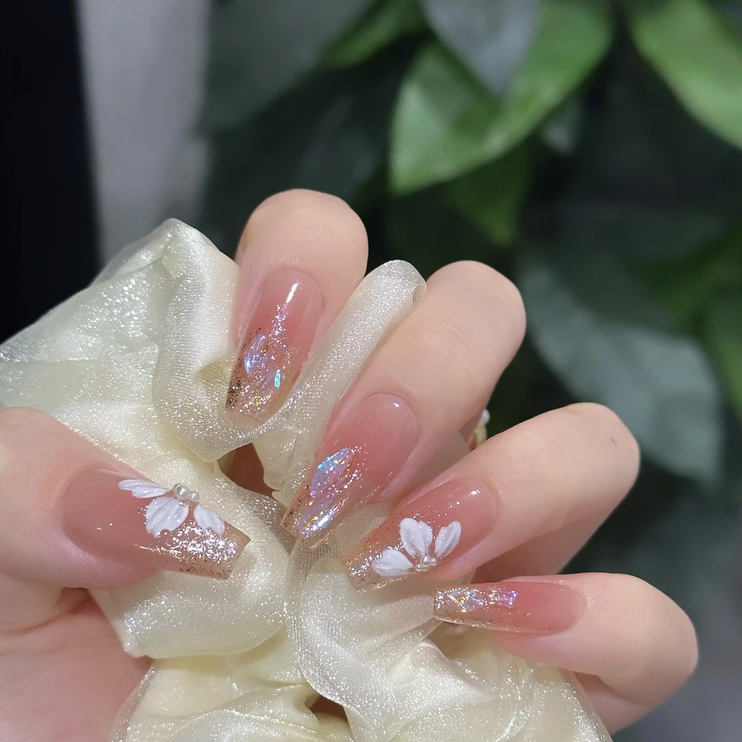 SHISANYUE【陌上花开】早春热卖日常百搭温柔手绘冰花手工穿戴美甲