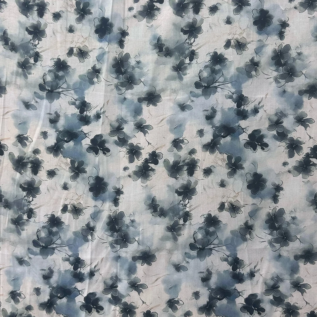 【布多多】618-6号（高端木棉）水墨兰花轻薄服装面料布料