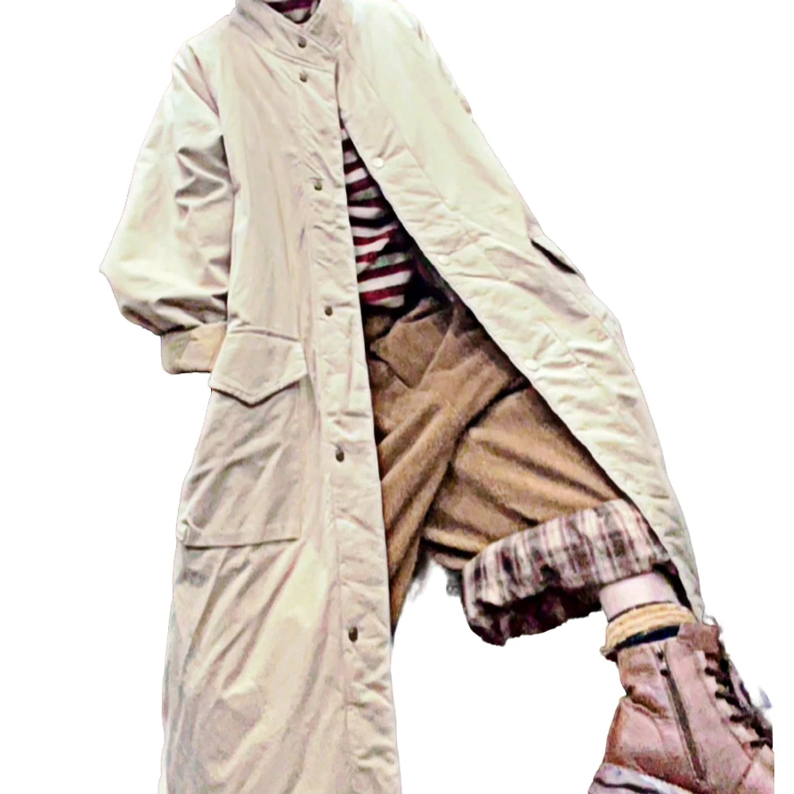 2024冬季新款休闲百搭加棉加厚按扣立领大口袋宽松舒适百搭风衣