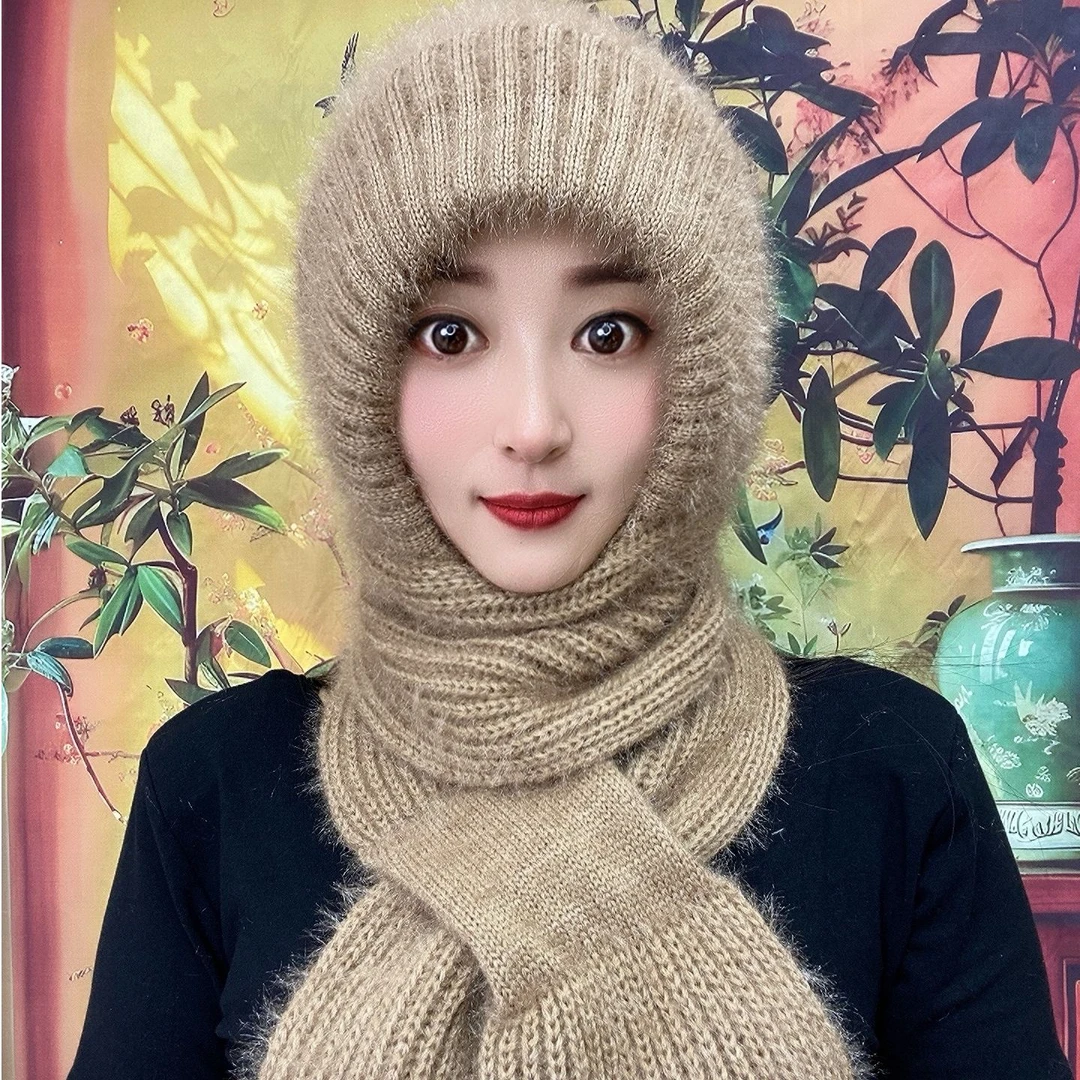 新款秋冬松鼠绒双层手工加绒加厚连体围巾风雪帽护耳护颈保暖抗风