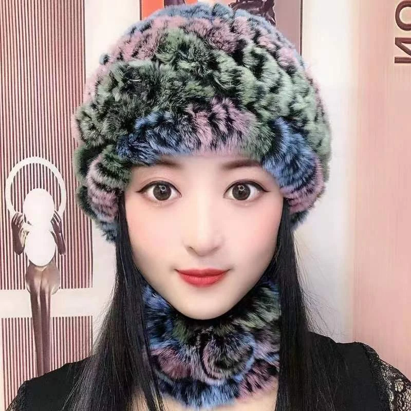 兔毛皮草保暖帽子自己搭配围脖