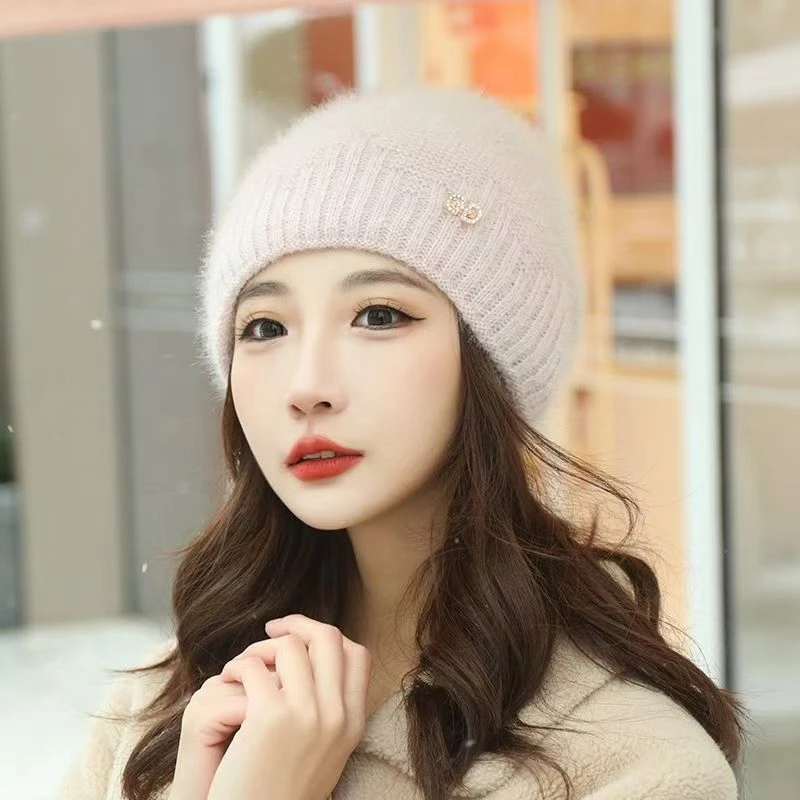 升级版新款松鼠绒堆堆帽子保暖加厚秋冬百搭针织毛线手工时尚双层