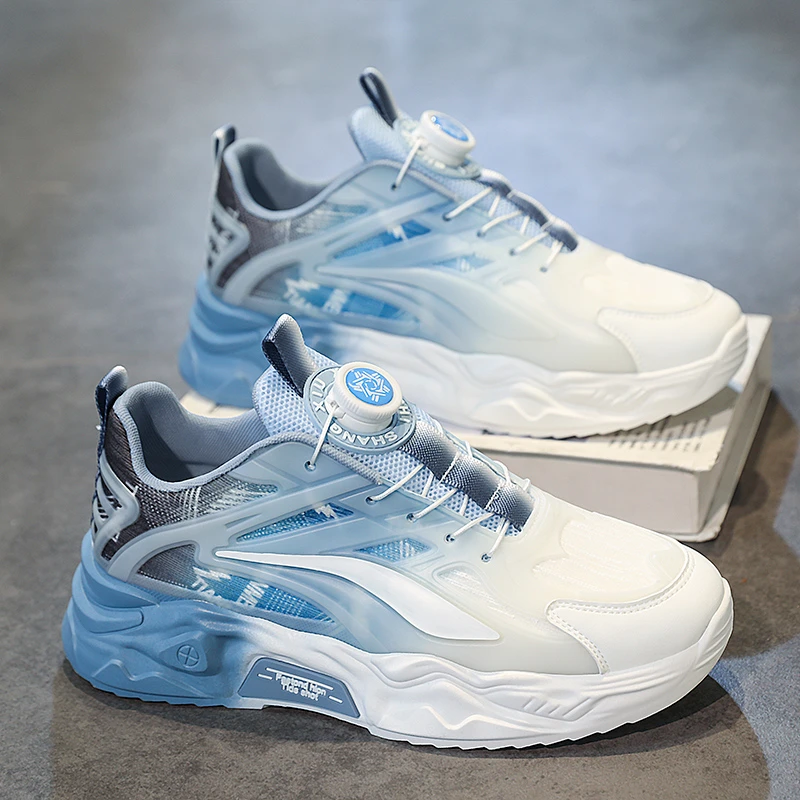 策尊运动鞋男鞋2024年新款旋转纽扣男士防水皮面鞋子百搭跑步潮鞋