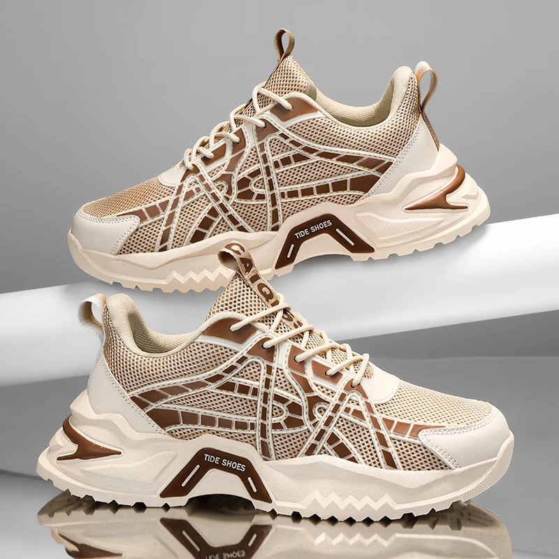 策尊男鞋秋季透气2024新款休闲跑步运动鞋防臭薄款网面增高潮鞋