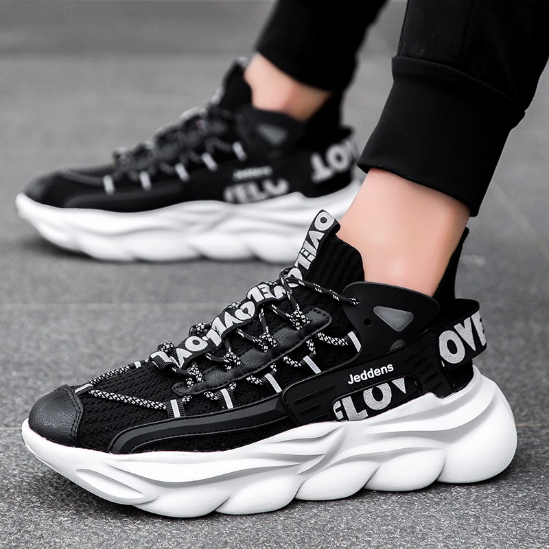 策尊男鞋2024新款爆款秋季时尚百搭厚底老爹鞋飞织潮流男士休闲鞋