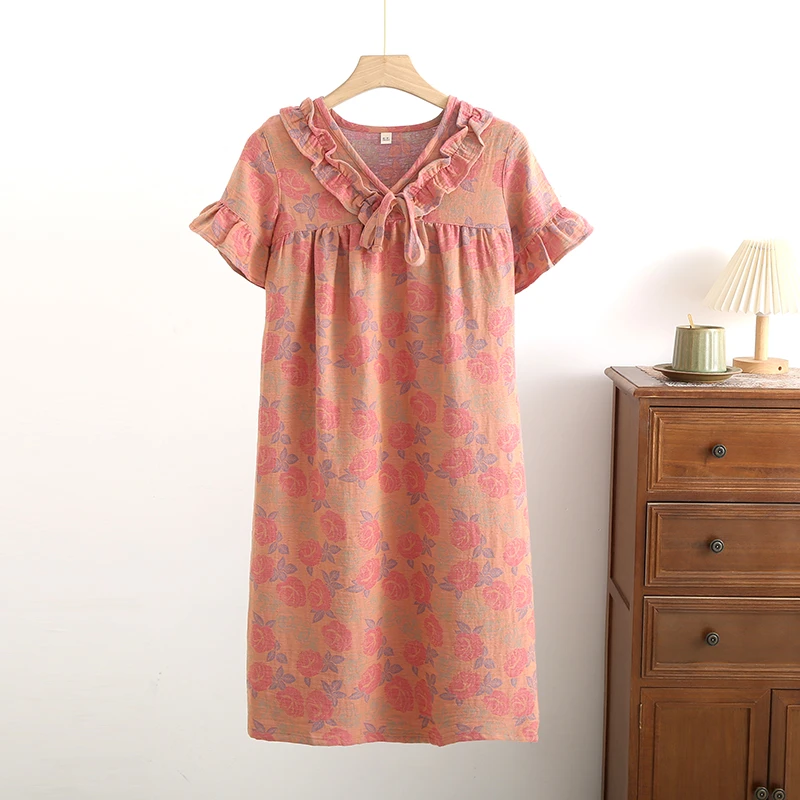 小新 短袖睡裙 大码宽松韩版碎花春夏休闲薄款