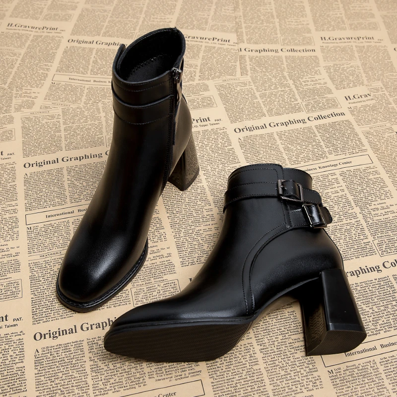 真皮瘦瘦靴新款法式高跟靴粗跟马丁靴中跟短靴长筒靴女春秋单靴子