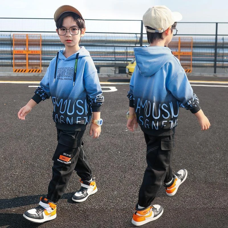 儿童装男童秋装卫衣2023新款中大童男孩春秋季帅气连帽洋气上衣潮