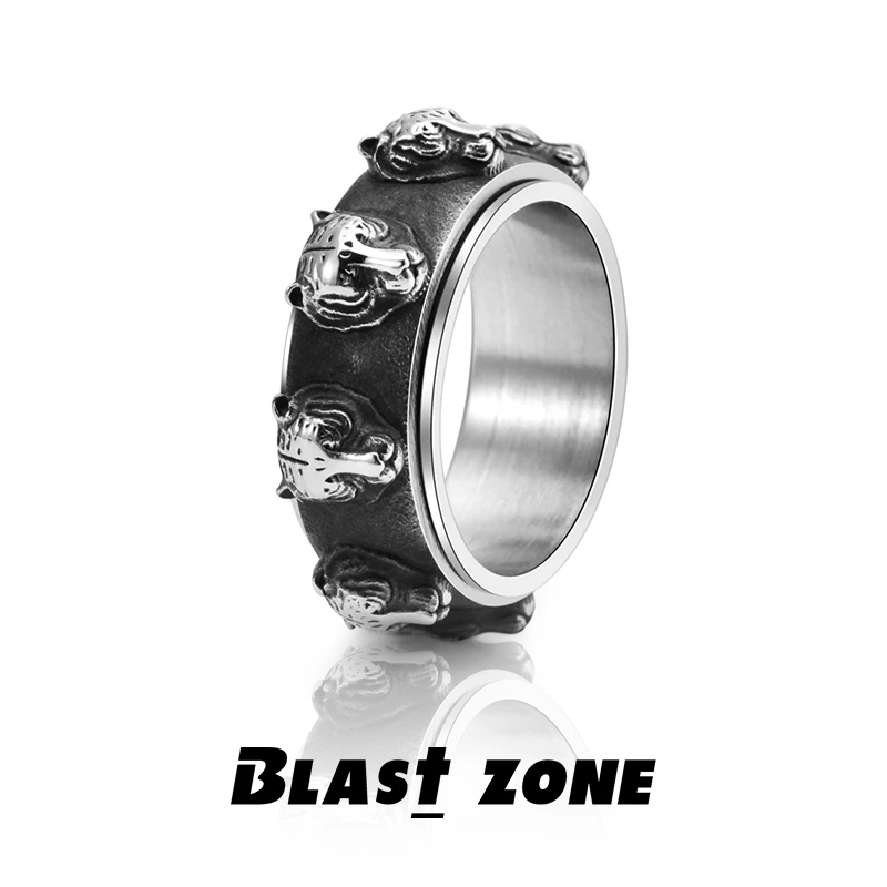 钛钢戒指 转动老虎指环指尖陀螺edc解压玩具小众朋克虎头尾戒男