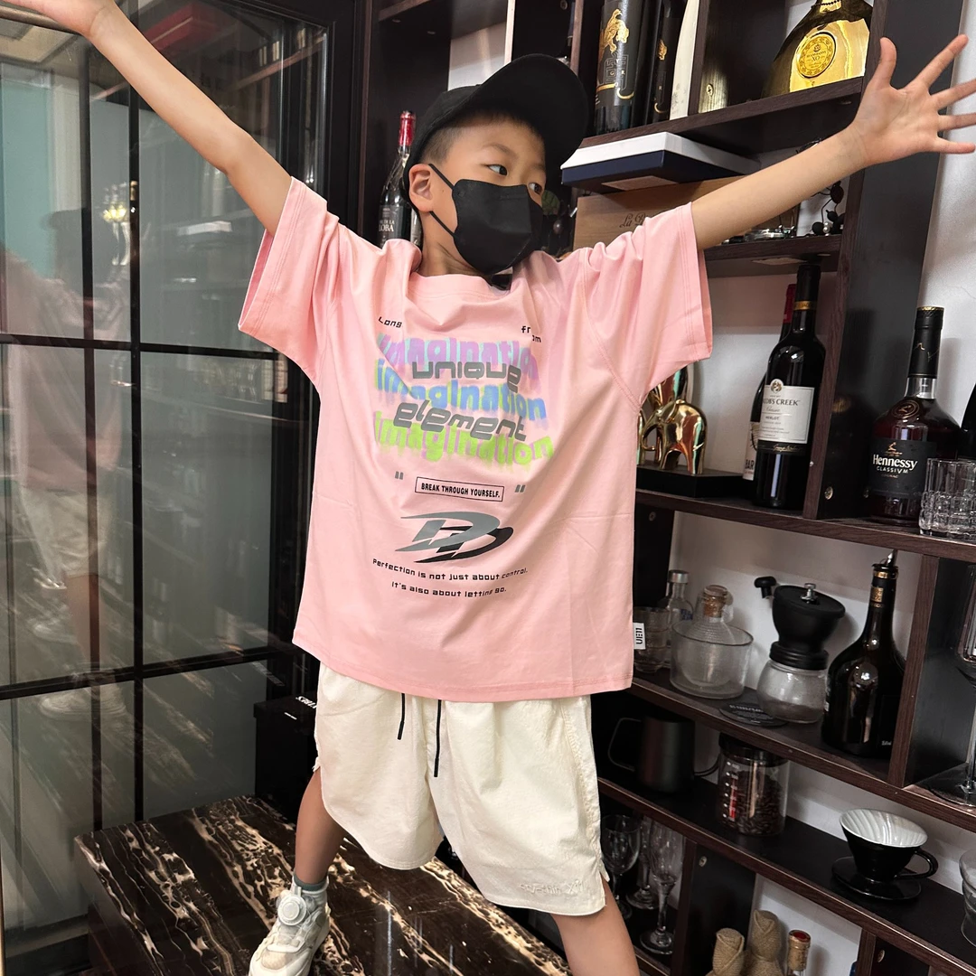 男童夏装宽松圆领印花短袖T恤大童青少年索罗纳冰爽百搭字母半袖t