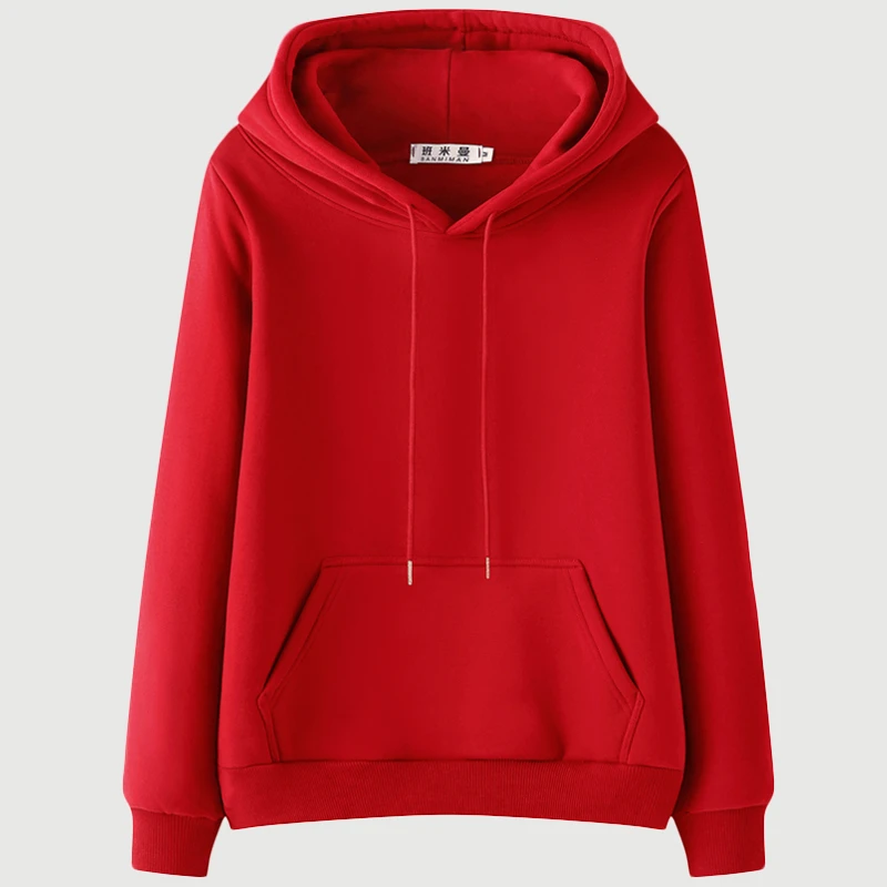 班米曼红色本命年正肩卫衣女加绒加厚连帽秋冬季高档洋气带帽大码