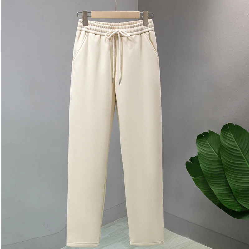 班米曼直筒卫裤女运动休闲加绒秋冬垂感窄版阔腿春秋薄款杏色显瘦