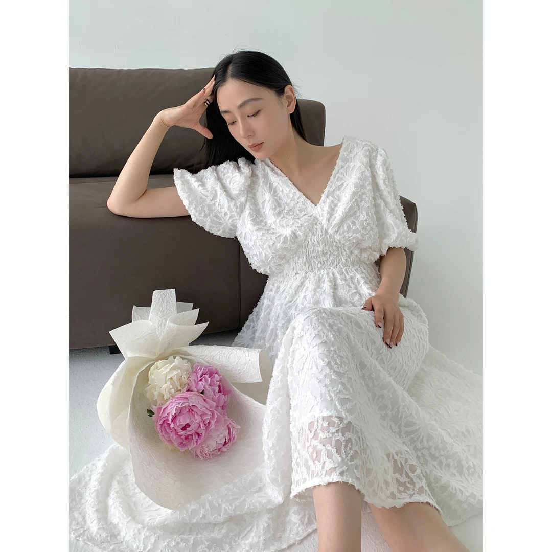 周淼ZHOUMIAO收腰法式连衣裙女夏新款宽松甜美显瘦长裙ZM22Z083