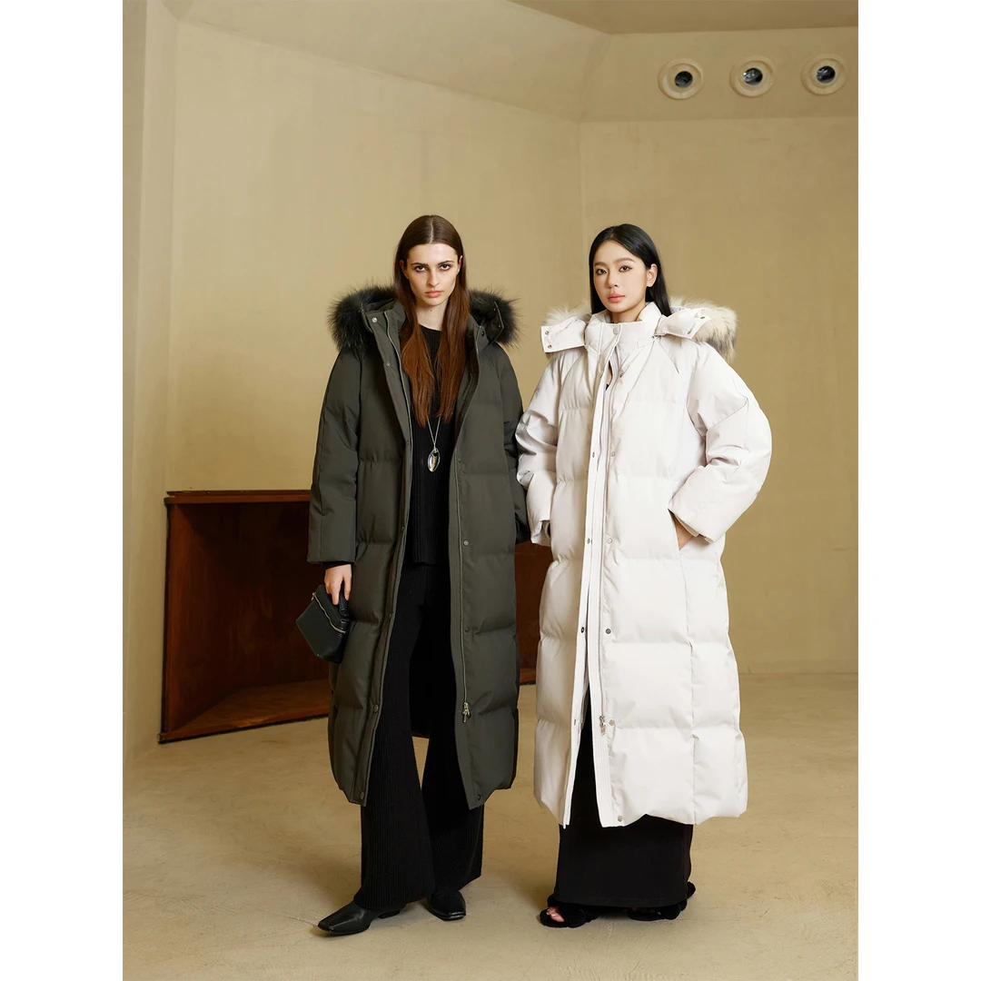 周淼ZHOUMIAO三星90白鸭绒貉子毛领防风大被子羽绒服女ZM24Y9367Y