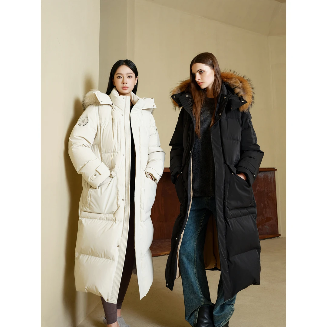 周淼 南极冒险三星90白鸭绒貉子毛领长款工装羽绒服女ZM24Y8458Z