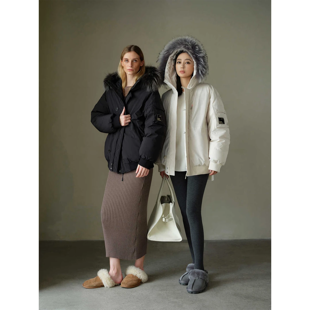 周淼ZHOUMIAO三星白鸭绒防风工装羽绒服貉子毛领外套女ZM24Y3107K