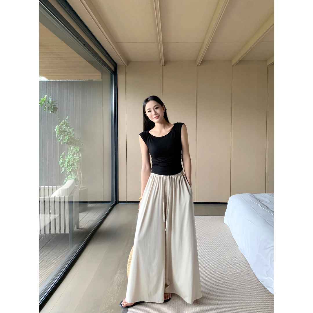 周淼ZHOUMIAO抽绳褶皱宽松阔腿休闲裤拖地长裤女ZM24L8377Z