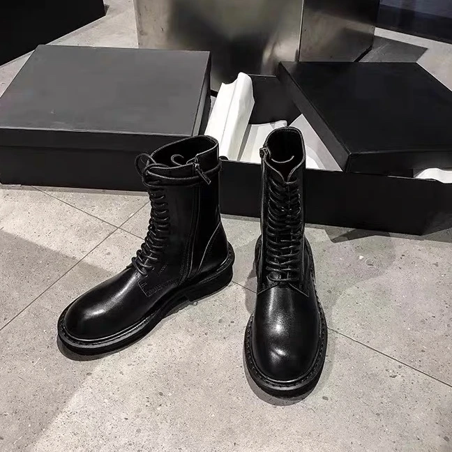 MT3012-1马丁靴女英伦风平底短靴女百搭真皮机车靴中筒骑士靴