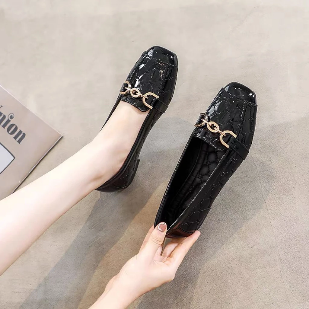 MC312单鞋女2024春秋新款浅口乐福鞋四季低跟小皮鞋平底豆豆鞋