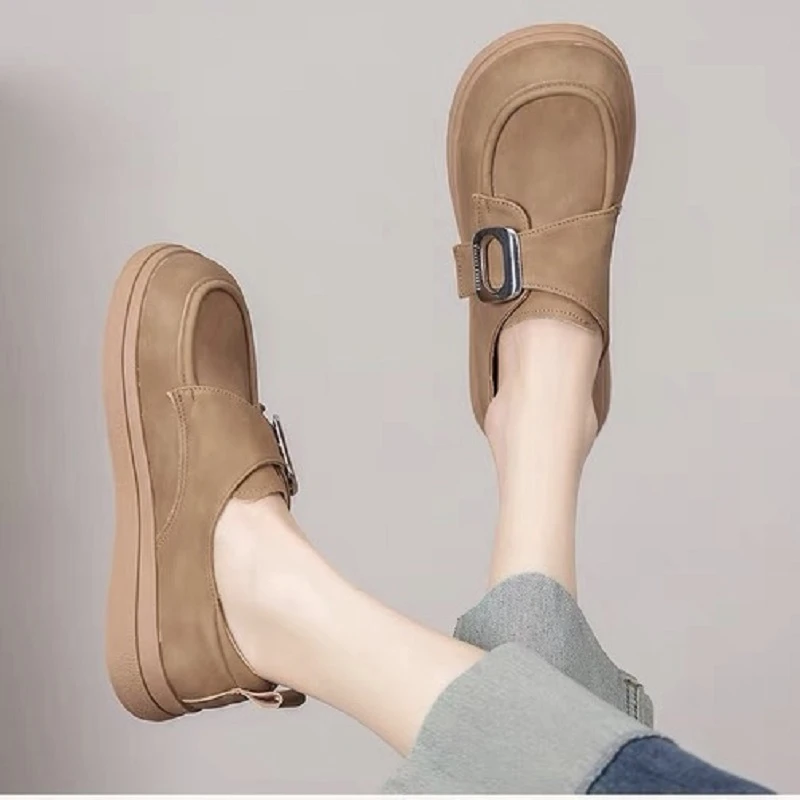 8A05平底小皮鞋英伦风魔术贴乐福鞋新款一脚蹬舒适百搭乐福单鞋