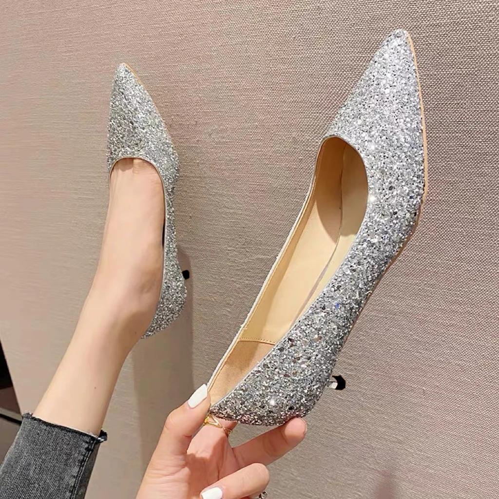 J2-5单鞋女时尚婚纱婚鞋2024新款高跟鞋浅口宴会伴娘礼服鞋