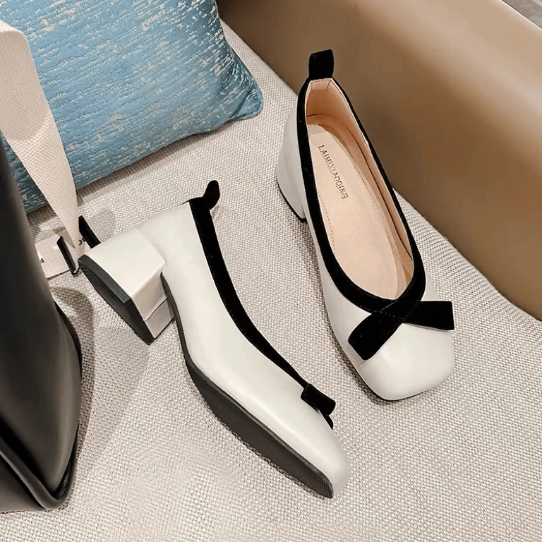 99238-2新款春秋气质方头法式晚风粗跟单鞋低跟小香风舒适女鞋