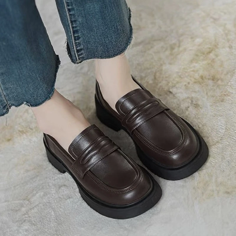 A-23方头乐福鞋女2024新款英伦风小皮鞋时尚复古百搭显瘦单鞋