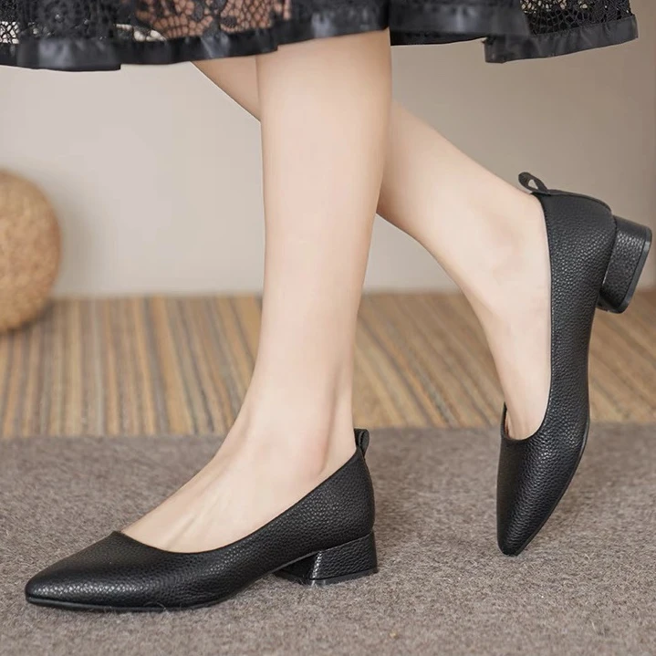 5688-1小低跟尖头单鞋女新款新款粗跟百搭舒适工作鞋女鞋