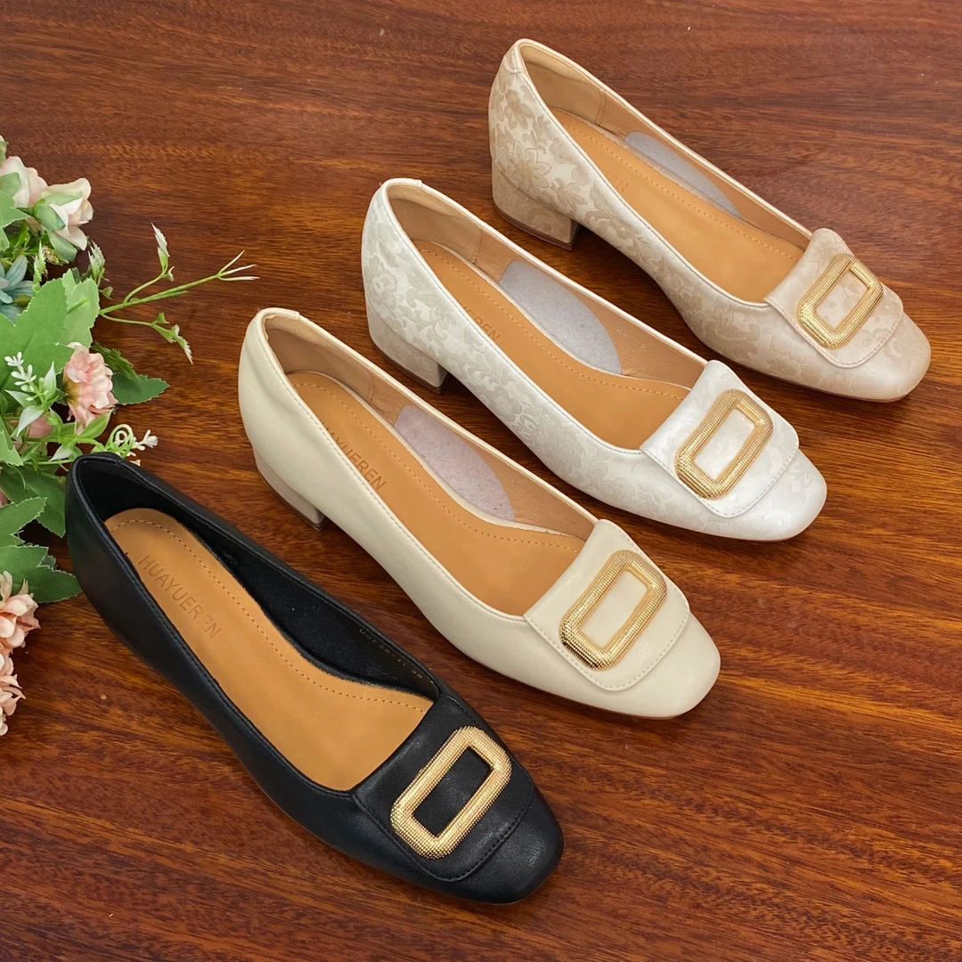 UGF58-11法式粗跟方扣单鞋女鞋子2024年新款晚晚气质通勤鞋