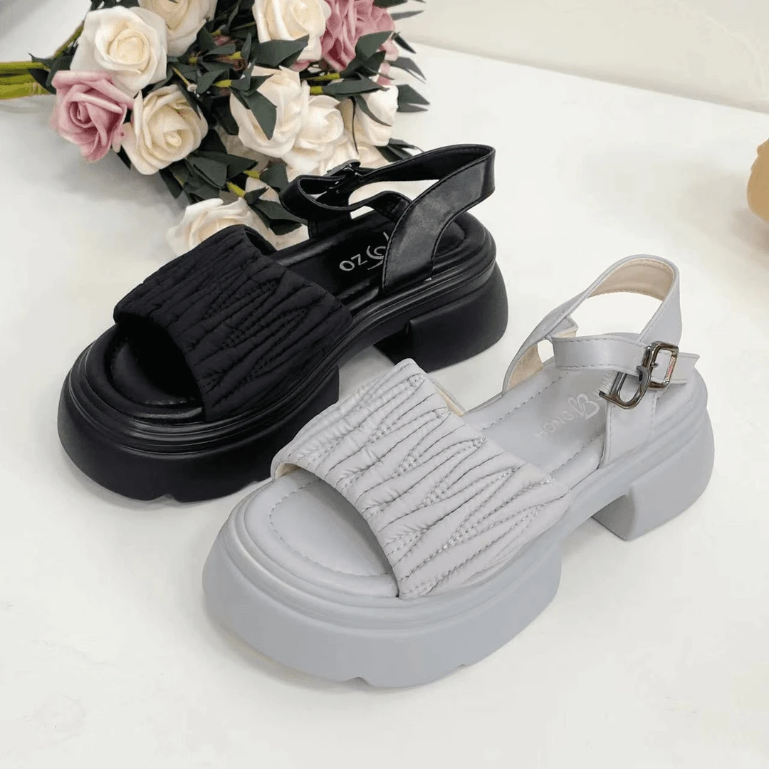 XDL22新款粗跟厚底凉鞋女2024夏季露趾显瘦外穿百搭女士凉鞋