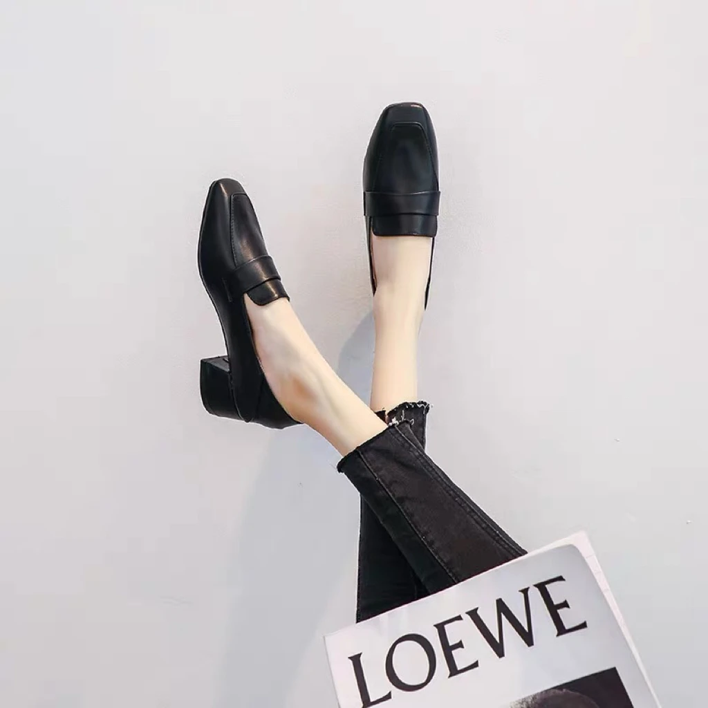 6186-19乐福鞋女2024新款秋季法式粗跟小皮鞋秋通勤软底单鞋