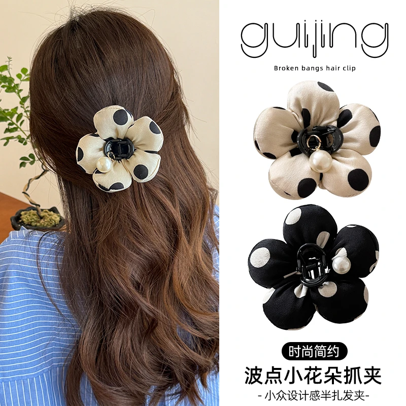 波点胖胖花朵抓夹女侧边麻花辫头花头饰半扎发发夹鲨鱼夹夹子头饰