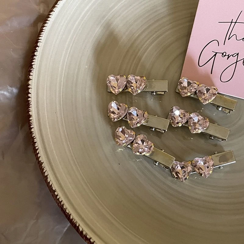 粉亮闪闪的bling水爱心一字侧边刘海碎发夹鸭嘴夹发饰头饰女