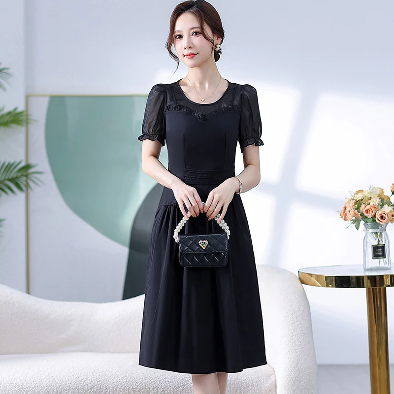 夏季新款女装连衣裙蕾丝气质时尚小黑裙黑色法式收腰百搭高贵轻奢