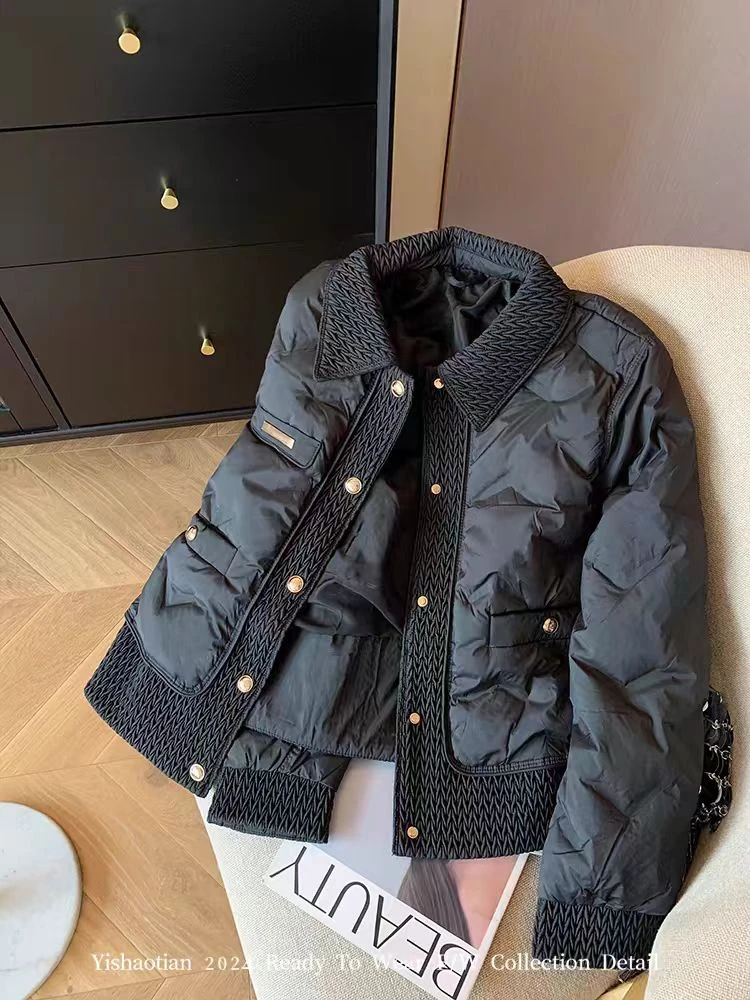 【黑金棉服】小香风加绒2024冬季高级感气质百搭轻薄保暖短款外套