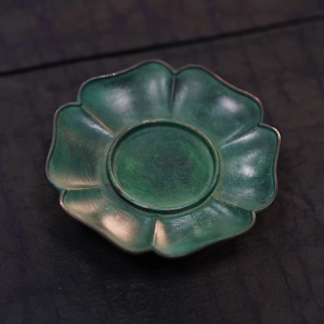 【半斋造物】全铜做旧杯垫铜绿大号花瓣杯托小壶垫壶承家用茶道器物