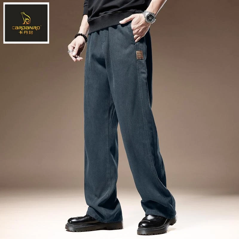 卡丹路2025高端垂感牛仔裤男士秋冬季宽松直筒美式阔腿休闲裤百搭