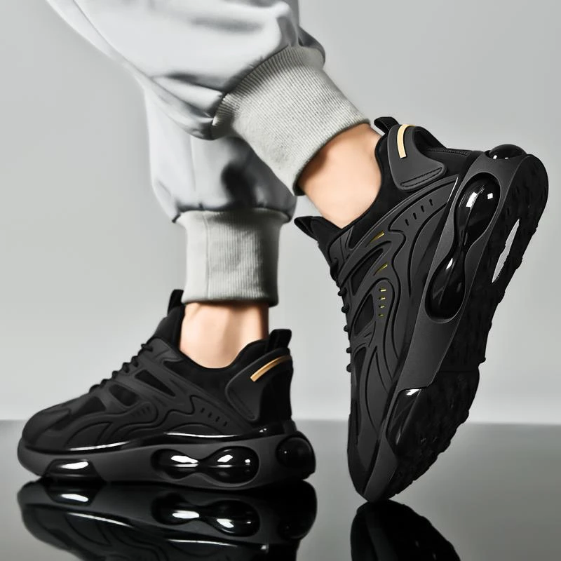 品牌断码骑行黑色气垫运动鞋男冬季加绒2023新款超轻运动老爹鞋莆