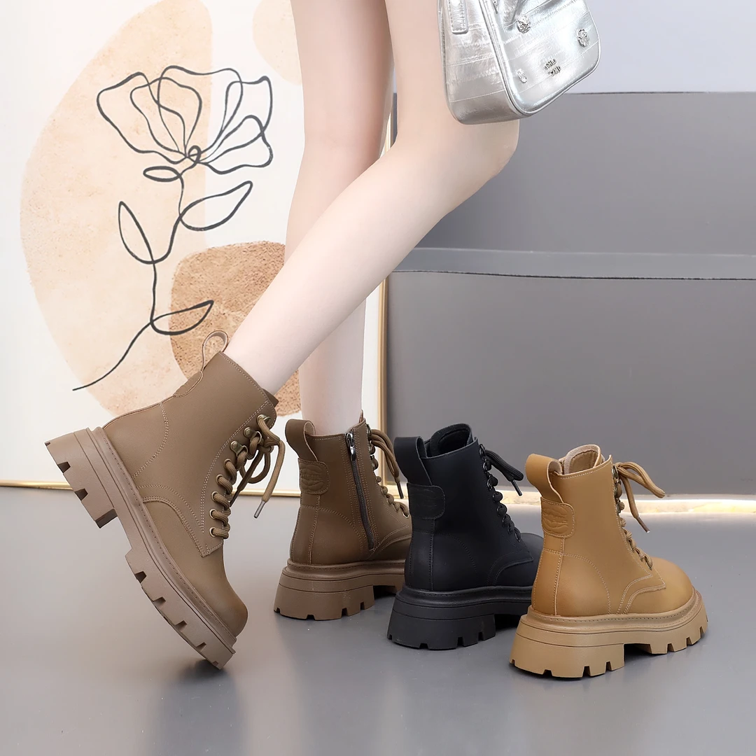 7710【拿破仑】马丁靴秋季新款英伦风百搭显瘦单靴增高厚底加绒短靴