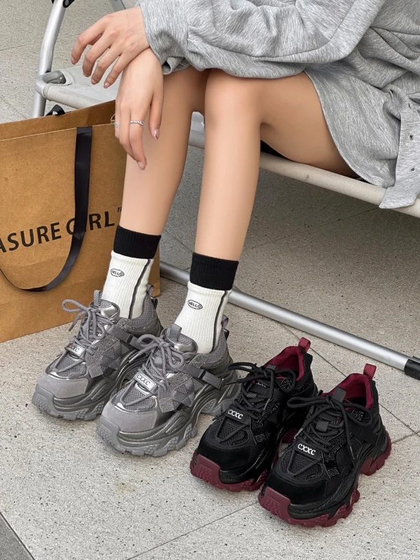 8868【银河】达思图老爹鞋新款女百搭水钻高级厚底女鞋冬季休闲鞋