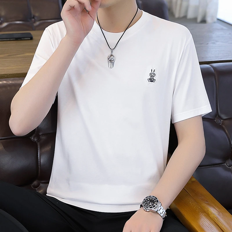 男士短袖t恤白色休闲夏季潮流圆领百搭透气时尚韩版薄款修身纯色
