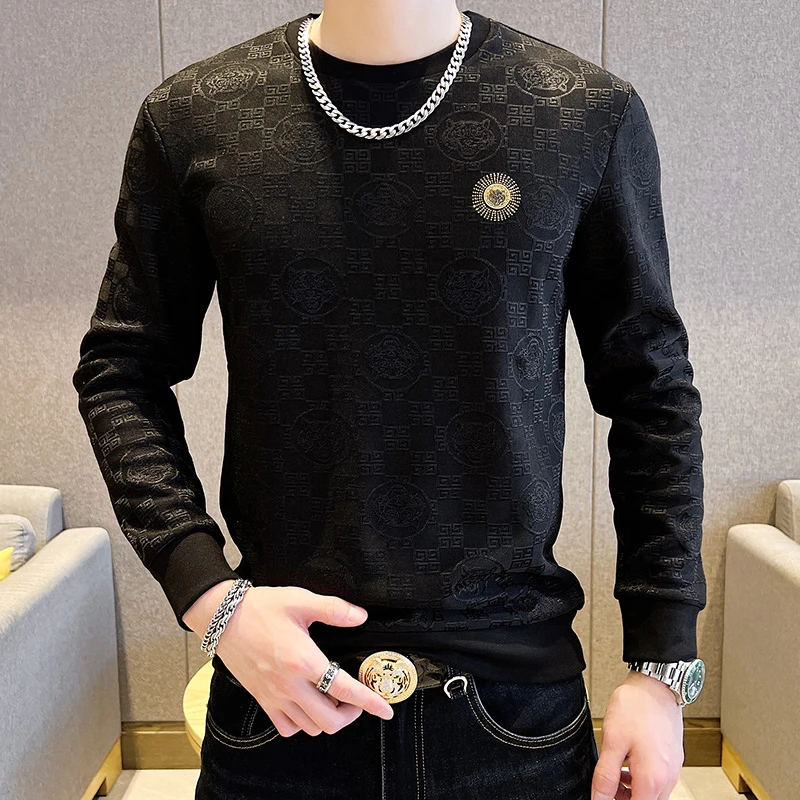 圆领卫衣男秋季韩版潮流长袖t恤百搭休闲青年男装上衣青年打底衫