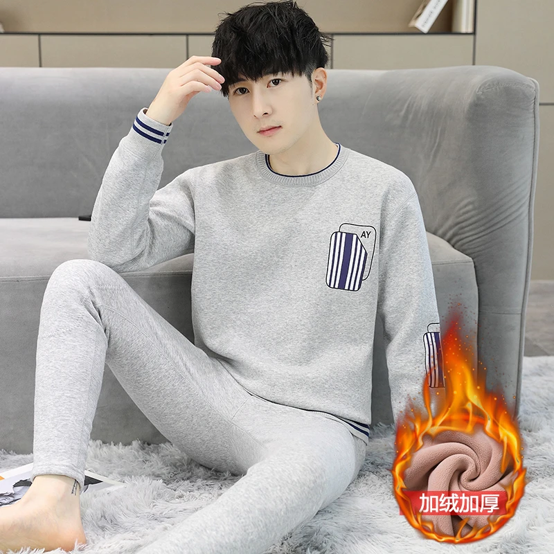 2024青少年保暖套装内衣男加厚加绒初高中生大童秋衣秋裤学生冬季