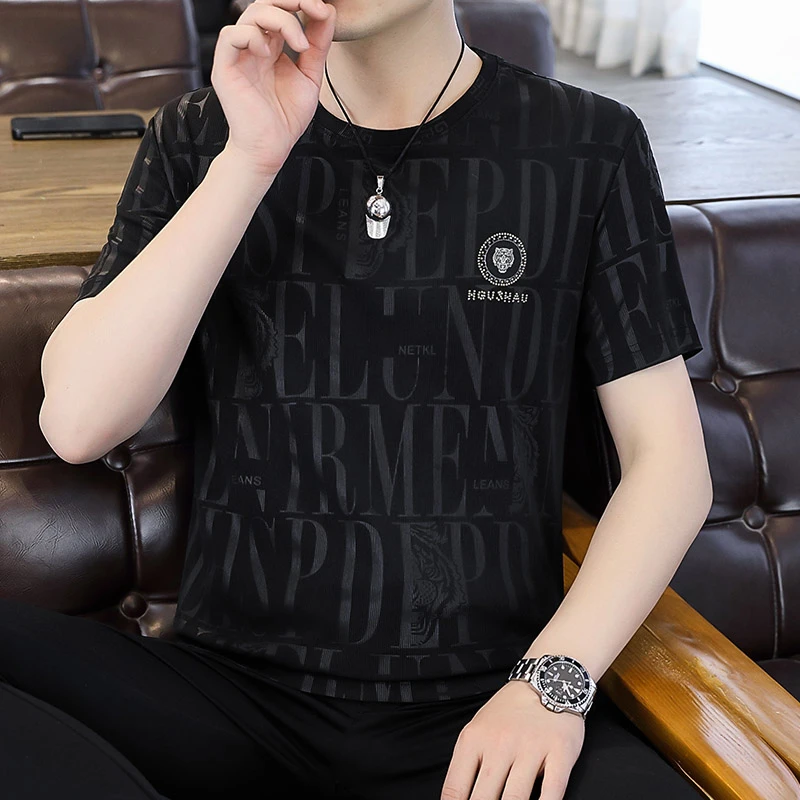 冰丝速干男士t恤短袖夏季半袖体恤潮修身男装青年休闲薄款圆领