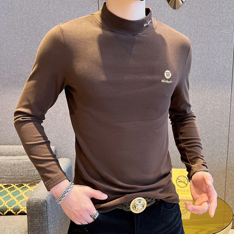 长袖卫衣男士圆领秋冬季新款体恤德绒半高领t恤内搭打底衫上衣服