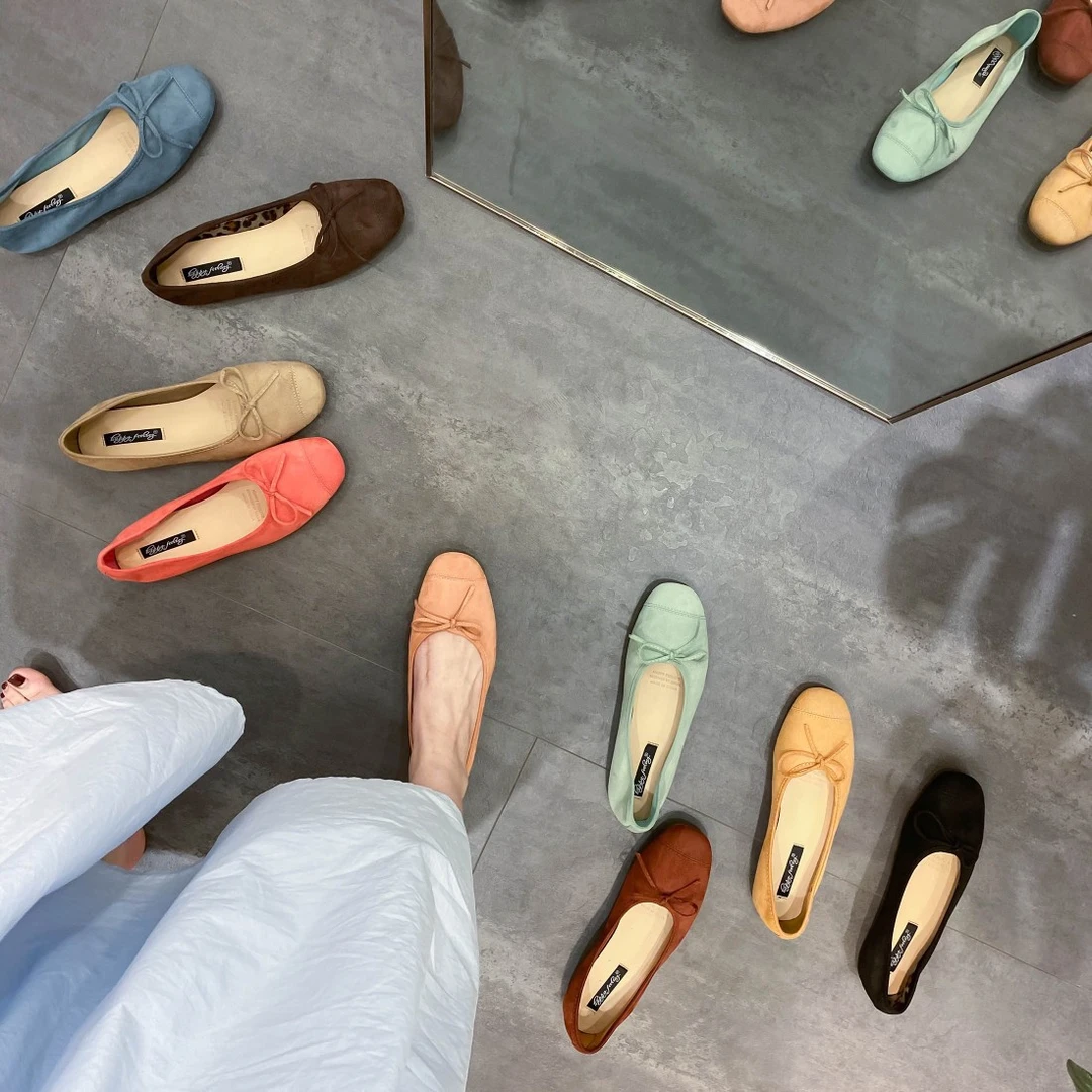 陳文文xenl 豆豆鞋韩国浅口蝴蝶结平底鞋芭蕾舞百搭软底复古单鞋