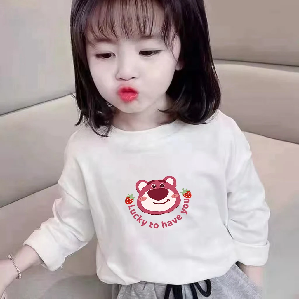 女童长袖t恤儿童夏装新款洋气童装纯棉草莓熊打底衫长袖宝宝上衣