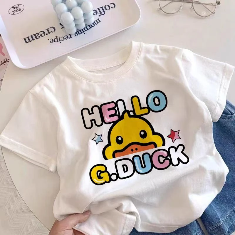 2025年男童白色短袖儿童小黄鸭夏装洋气上衣半袖潮流男孩帅气时尚