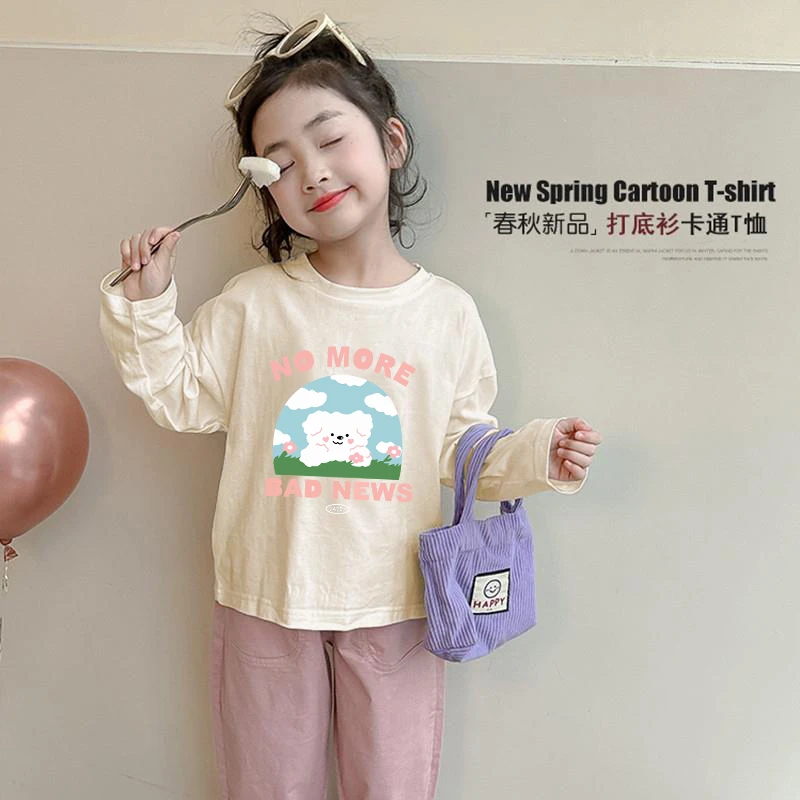 女童新款纯棉长袖T恤秋季儿童纯棉中大童女孩卡通百搭打底衫体恤