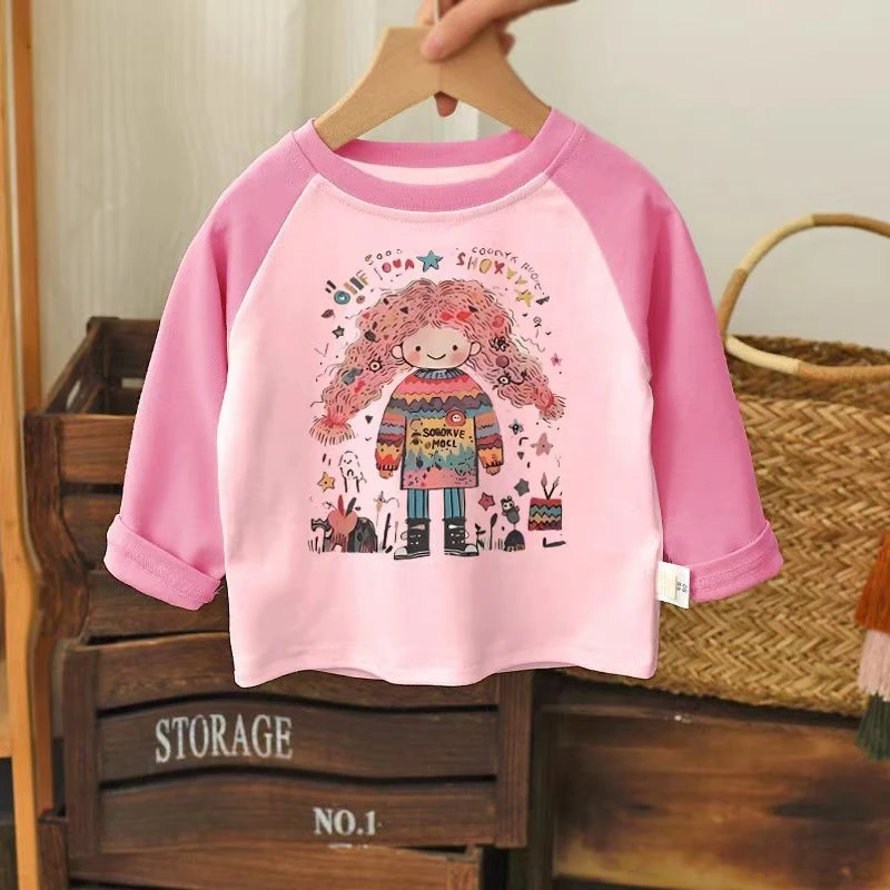 女童长袖t恤春装2025新款儿童纯棉上衣小女孩早秋拼接撞色打底衫